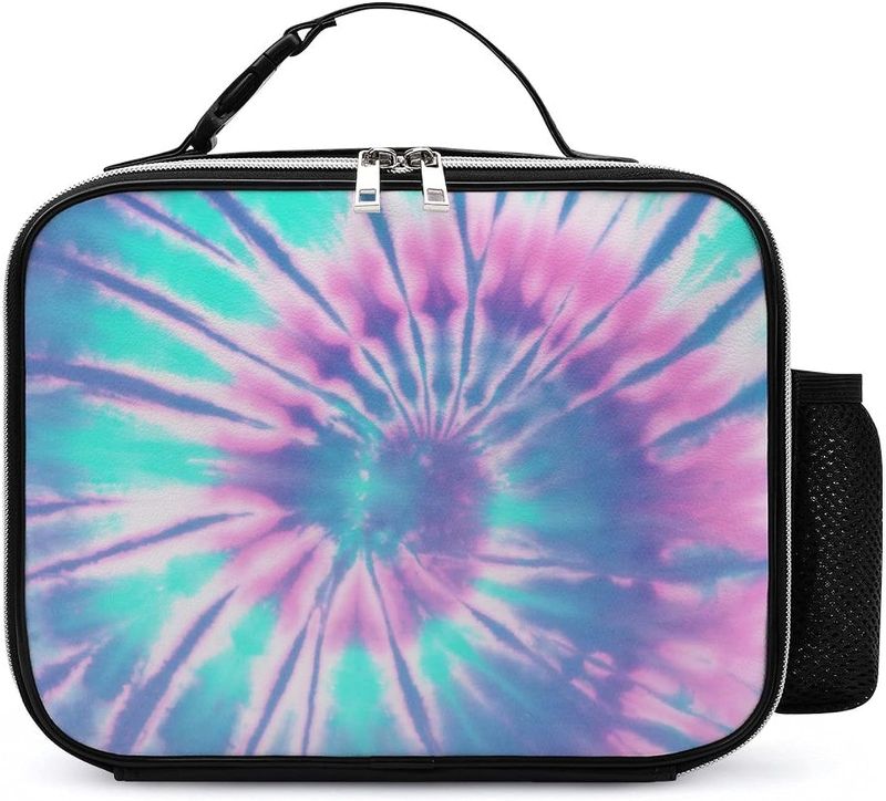 Photo 1 of Aeoiba Tie Dye Leather Lunch Bag Tote Reusable Insulated Waterproof School Picnic Carrying Lunchbox Container Organizer For Men, Women, Adults, Girls, Boys
