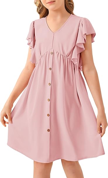 Photo 1 of Chang Yun Girls Dresses Clothes for 5-14 Years V Neck Ruffle Flutter Sleeve Summer Chiffon Casual Midi Dress
