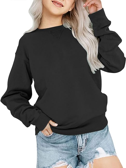 Photo 1 of Bingerlily Girls Casual Long Sleeve Sweatshirt Crew Neck Cute Pullover Relaxed Fit Tops  M -- PINK -- 
