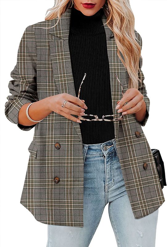 Photo 1 of CRAZY GRID Womens Long Sleeve Blazer Jacket Open Front Work Office Blazer Button Jacket -- Size Medium
