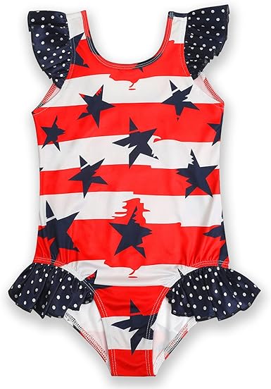 Photo 1 of LUOUSE Girls Printed Ruffle-Accent One Piece Beach Swimsuit -- Size 7-8T
