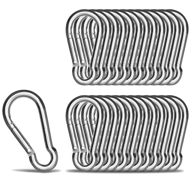 Photo 1 of 32 Pack 304 Stainless Steel Carabiner Clip, 1.97 inch Heavy Duty Spring Snap Hook, Small Caribeener Clips for Outdoor Camping, Swing Set, Hammock, Hiking Travel, Fishing, Quick Link Keychain
