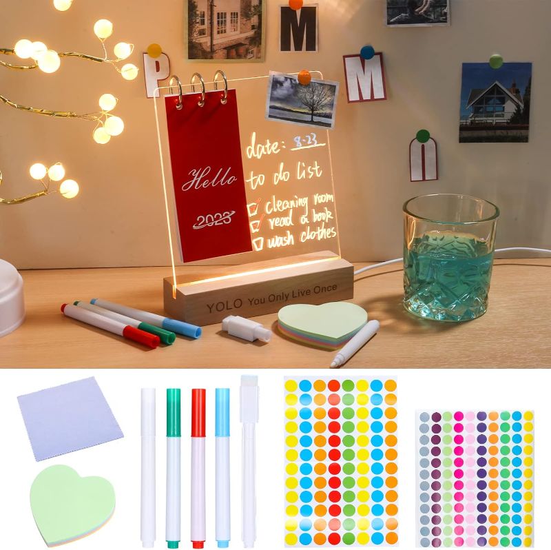Photo 1 of Acrylic Dry Erase Board Calendar with Light Up Stand Desktop Whiteboard Calendar Clear Dry Erase Board Calendar for Desk Office Bedroom Home School(2023)
