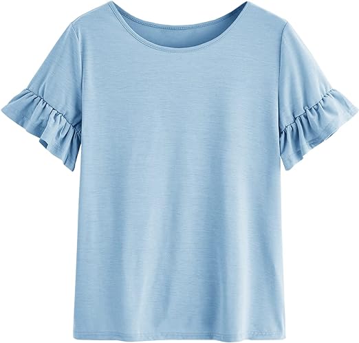 Photo 1 of Kingdenergy Girls Summer Cute T Shirt Short Ruffle Sleeve Basic Soft Casual Plain Tunic Tops Tees -- Size 12
