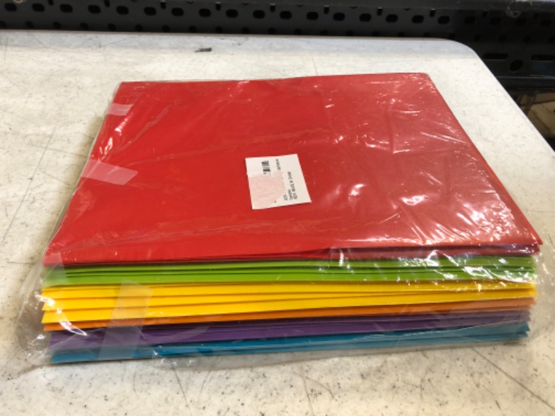 Photo 2 of JISUSU Heavy Duty Plastic Folders with Pockets and Prongs-6Pack?2 Pocket Plastic Folder with Brads, 6 Assorted Colors 3 Prong Pocket Folders with Business Card Slot, Perfect for School, Home, Office 6 pcs Blue?purple,orange ,Red ,Yellow and Green - 6 Colo