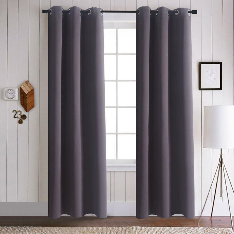 Photo 1 of  Top Bedroom Blackout Curtains Solid Window Curtain Panels Drapes 42"x63" Thermal Insulated Readymade for Nursery, 1 Pair, Grey