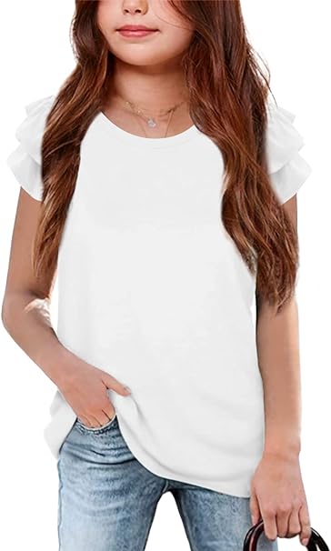 Photo 1 of  Girls' Summer T Shirts Crewneck Petal Short Sleeve Tops Cute Casual Tee 9-10 YRS 