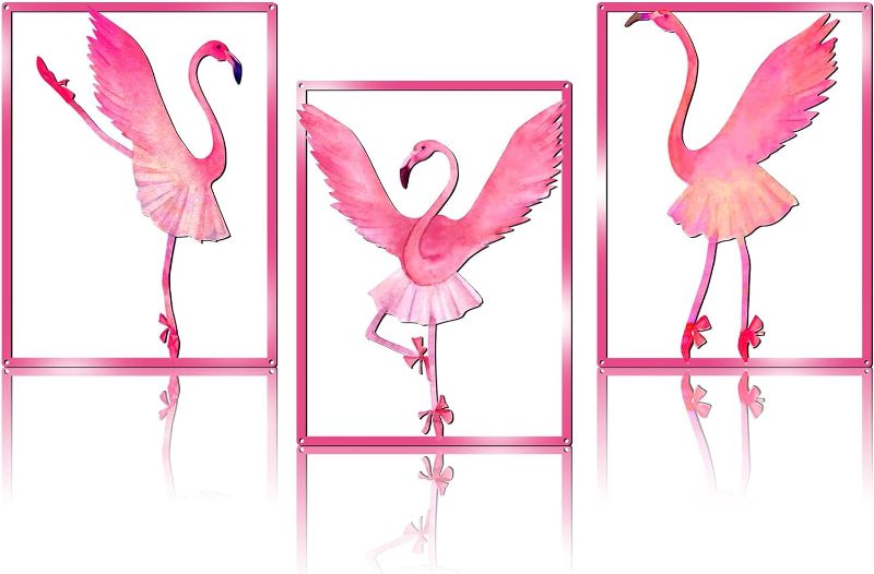 Photo 1 of 3 Pcs Flamingo Metal Wall Art Pink Flamingo Wall Decor Modern Flamingo Yard Decorations Hanging Tropical Decor Gifts for Woman Home Bedroom Living Room Party Indoor Outdoor Garden Front Door Porch
