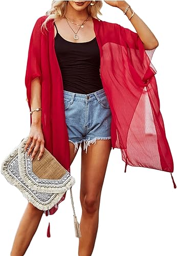 Photo 1 of ANXPTIME Womens Lightweight Kimono Cardigans Swimsuit Cover Ups 3/4 Sleeve Sheer Swimwear Coverups Summer Boho Dress
