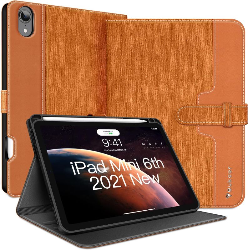 Photo 1 of iPad Mini 6 Case 2021 New, iPad Mini 6th Generation 8.3 inch Case PU Leather with Soft TPU Back Cover Magnetic Clasp, Built-in Pencil Holder Auto Wake/Sleep Folio (Brown)
