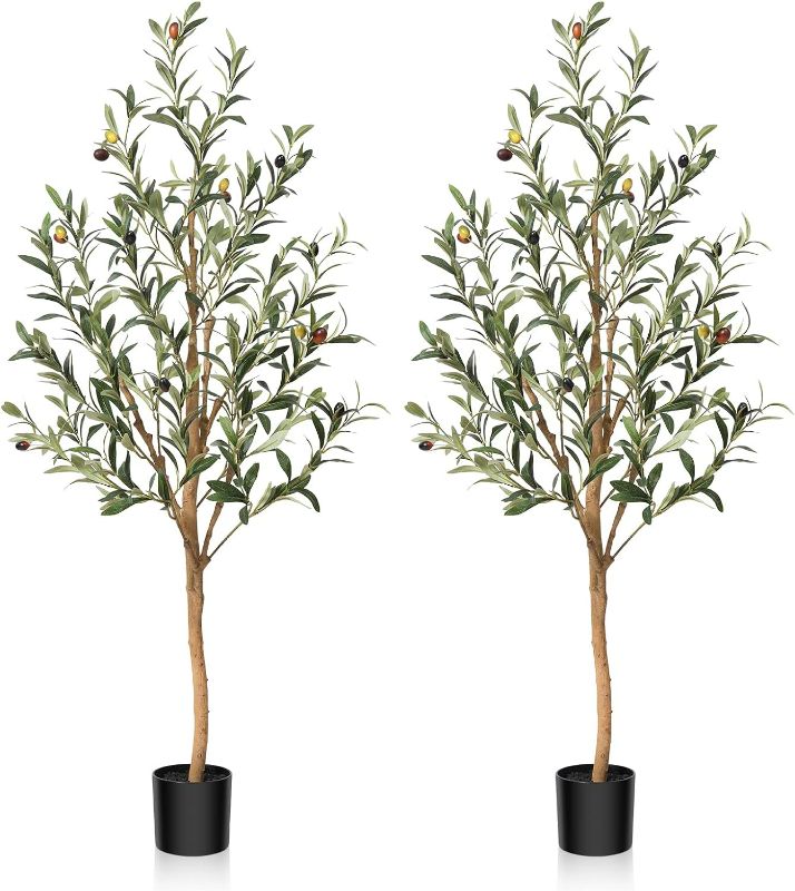 Photo 1 of 
SOGUYI Artificial Olive Tree, 4FT Tall Faux Silk Plant with Natural Wood Trunk and Lifelike Fruits for Home Office Decor - Indoor Fake Potted Tree, 2 Pack