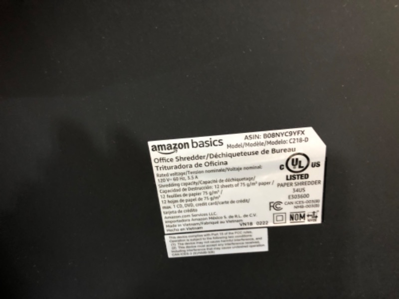 Photo 4 of Amazon Basics 12-Sheet Cross-Cut Paper and Credit Card Home Office Shredder 12 Sheet Shredder