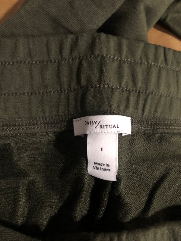 Photo 4 of Daily Ritual Women's Relaxed-Fit Terry Cotton and Modal Patch Pocket Jogger Pants Large Olive