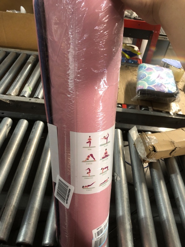 Photo 2 of **USED*MINOR CUT AT ONE END OF MAT*Overmont TPE Thick Yoga Mat - 1/3 inch Extra Thick Exercise Mat Non-Slip Home Workout Mat High Density Anti-Tear Pilates Mat for Stretching Fitness Gym 72 * 24in Pink