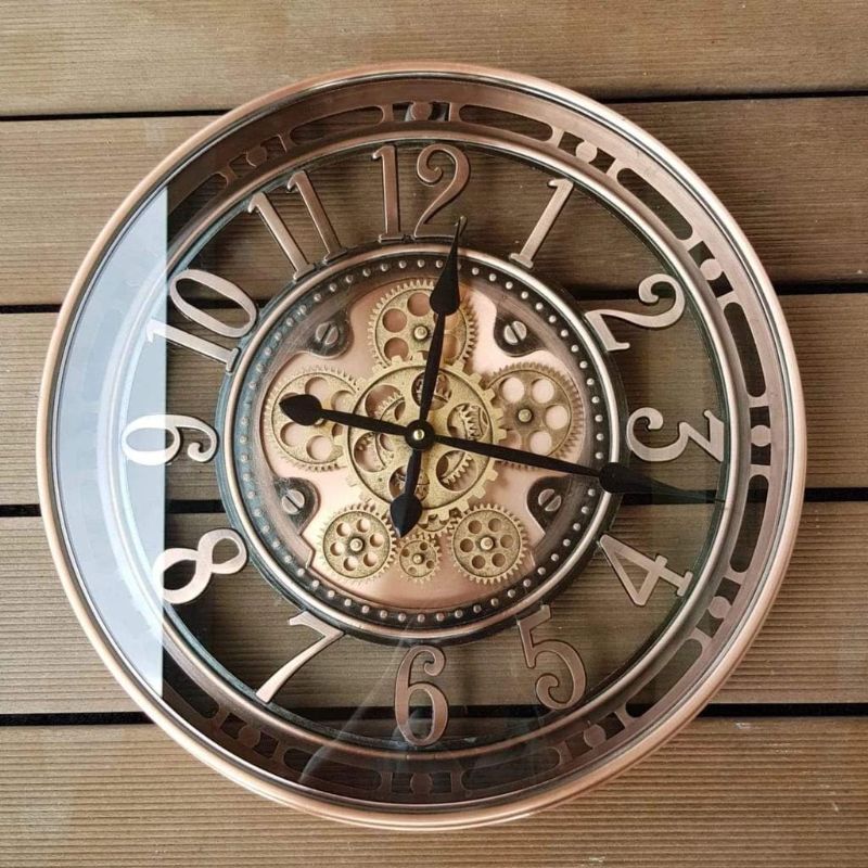 Photo 1 of (READ NOTES) INFINITY TIME Real Moving Gears Modern, 21 Inch Industrial Steampunk Large Big Metal Gold Wall Clock for Living Room Decor, Office, ,Antique GREY,Arabic Numerals

