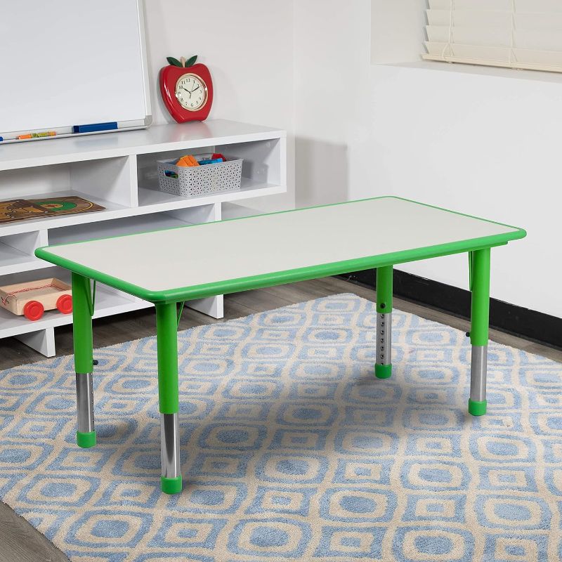 Photo 3 of (READ NOTES) Flash Furniture 23.625''W x 47.25''L Rectangular Green Plastic Height Adjustable Activity Table with Grey Top