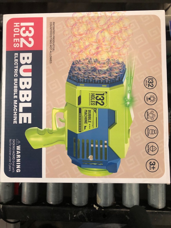 Photo 1 of 132 Holes Bubble Gun Toys, Rocket Launcher Bubble Blower Toy, Portable Bubble Machine with Colorful Light, Big Bubble Maker for Outdoor Indoor Games, Bubbles Machine for Wedding Birthday Gifts (Green) 132hole-green
