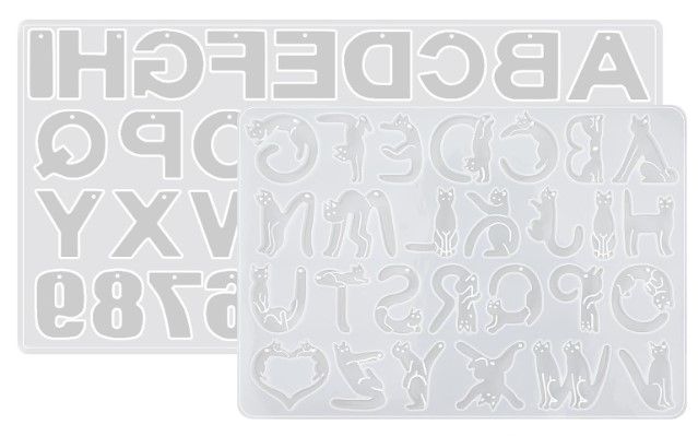 Photo 1 of 2 Pcs Resin Keychain Molds with Hole, Reversed Alphabet Silicone Molds for Epoxy