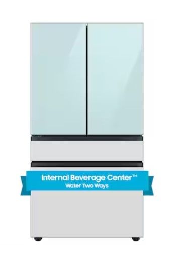 Photo 1 of Samsung Bespoke 28.8-cu ft 4-Door Smart French Door Refrigerator with Dual Ice Maker and Door within Door (Morning Blue with White Glass Panels) ENERGY STAR