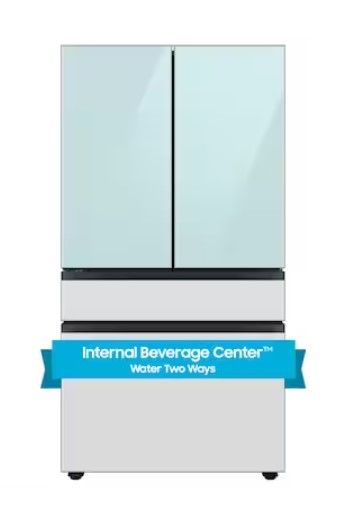 Photo 1 of Samsung Bespoke 28.8-cu ft 4-Door Smart French Door Refrigerator with Dual Ice Maker and Door within Door (Morning Blue with White Glass Panels) ENERGY STAR

