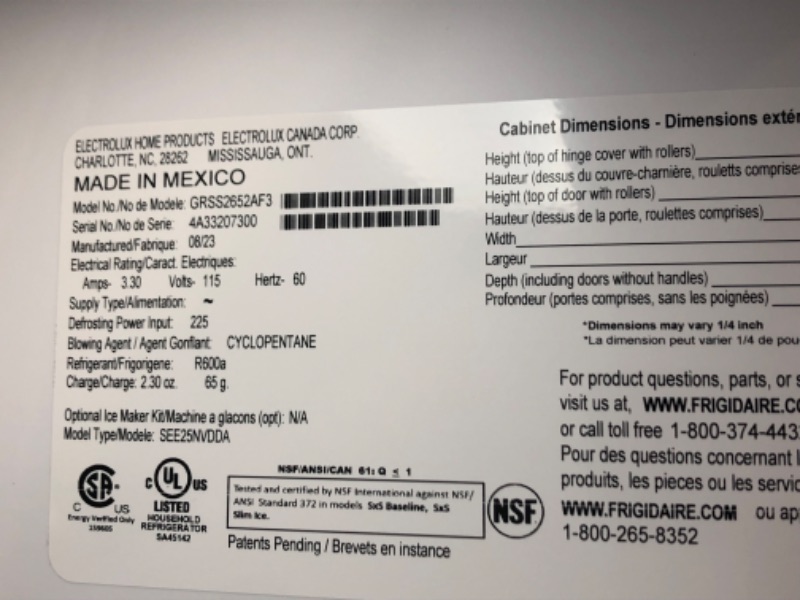 Photo 7 of Frigidaire Gallery 25.6-cu ft Side-by-Side Refrigerator with Ice Maker (Fingerprint Resistant Stainless Steel) ENERGY STAR