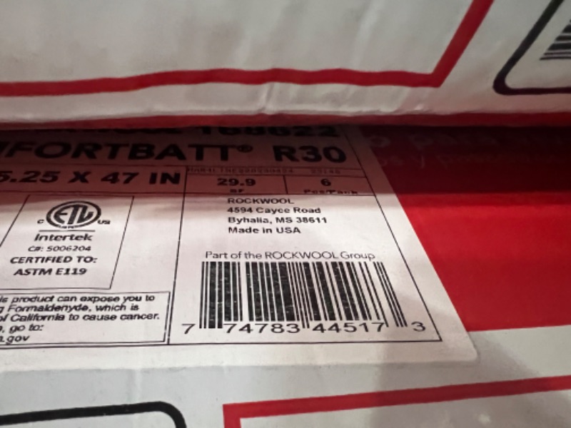 Photo 5 of  Roxul R30 16X47 Bat Insulation Rxcb301525 Unit ***8 pack*** 