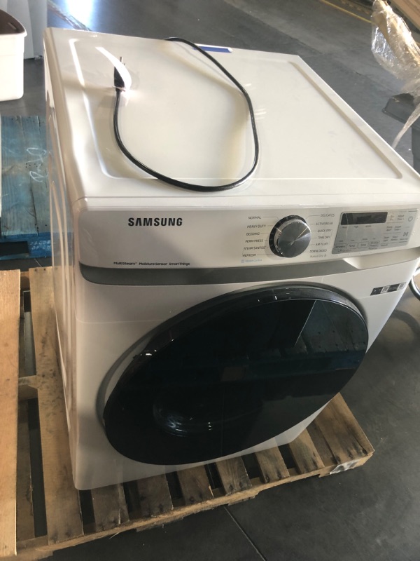 Photo 1 of USED PRIOR, TESTED HAS POWER, HAS MINOR DENTS/SCRATCHES SAMSUNG 7.5 cu. ft. Smart Gas Dryer with Steam Sanitize+ in White