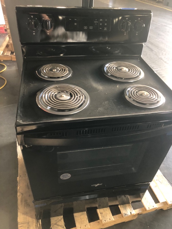 Photo 2 of **USED, LIKE NEW CONDITION, OUTLET DAMAGED, UNABLE TO TEST(NEEDS REPLACEMENT POWER CORD**  WHIRLPOOL 30 in. 4.8 cu. ft. 4-Burner Electric Range with Keep Warm Setting in Black with Storage Drawer