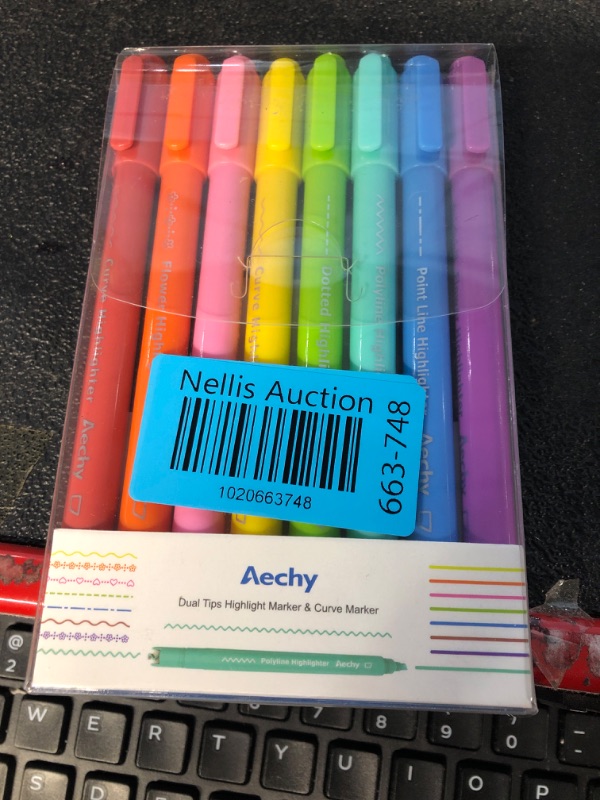 Photo 2 of AECHY 8PCS Curve Highlighter Pen Set, Dual Tip Marker Pens with 6 Different Curve Shapes 