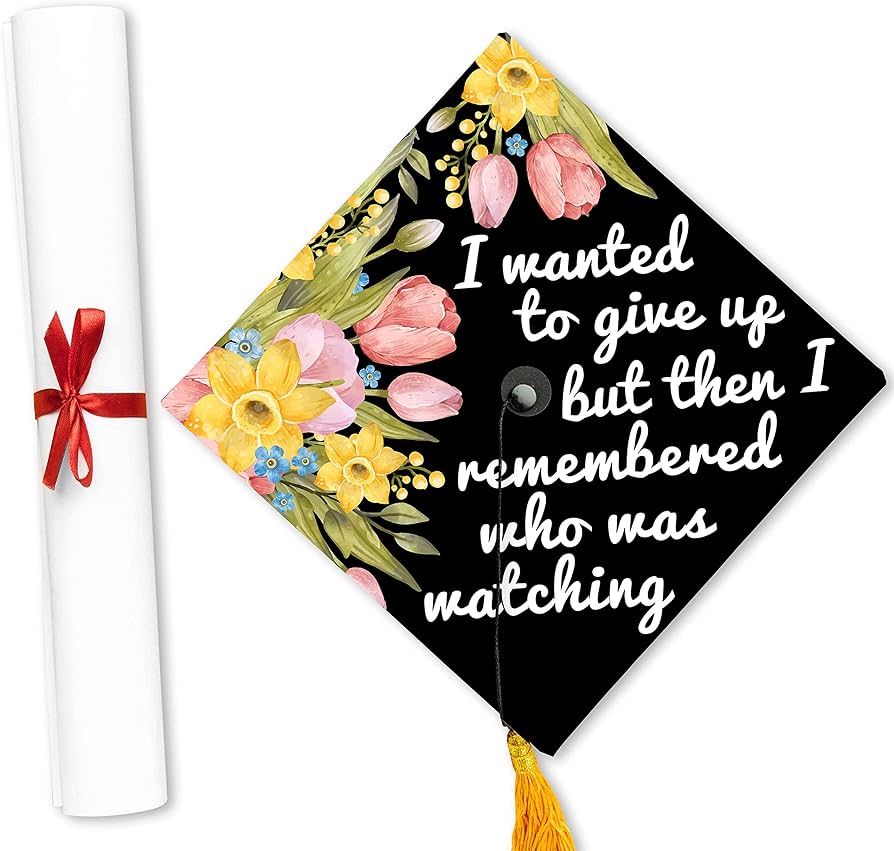 Photo 1 of * NONREFUNDABLE* Graduation Cap Topper - Blush Pink Floral Motivational Quote 2PK