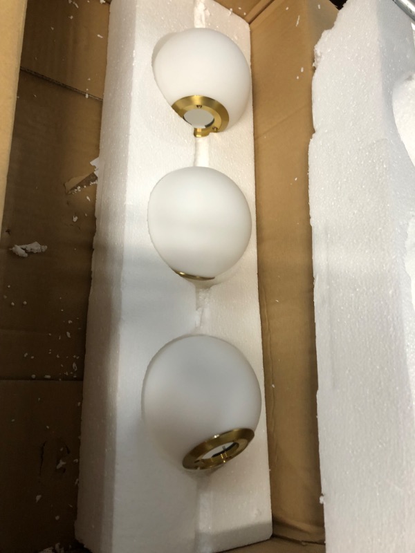 Photo 4 of  Bathroom Vanity Light 3 Lights Fixtures Brushed Brass Milk White Globe