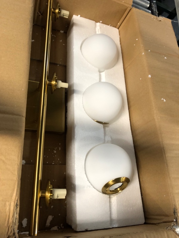 Photo 2 of  Bathroom Vanity Light 3 Lights Fixtures Brushed Brass Milk White Globe