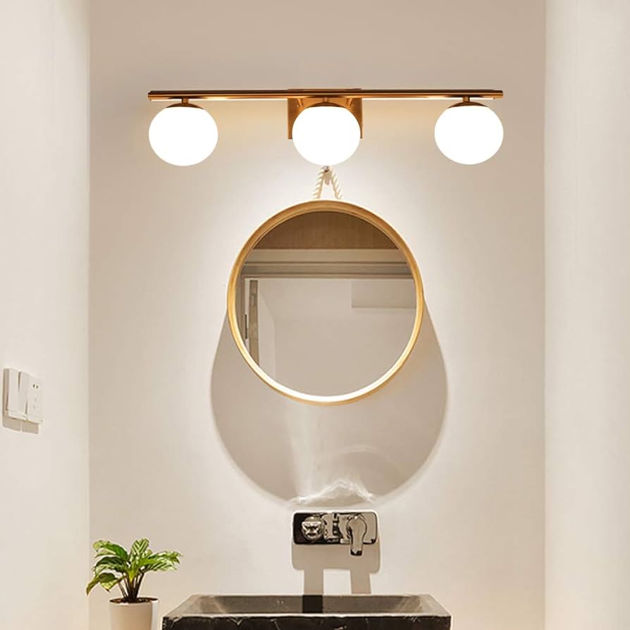 Photo 1 of  Bathroom Vanity Light 3 Lights Fixtures Brushed Brass Milk White Globe