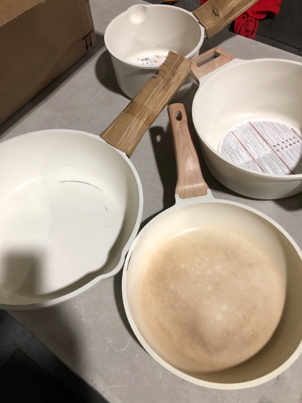 Photo 2 of * used * damaged * see images *
CAROTE Pots and Pans Set Nonstick, White Granite Induction Kitchen Cookware Sets, 10 Pcs  