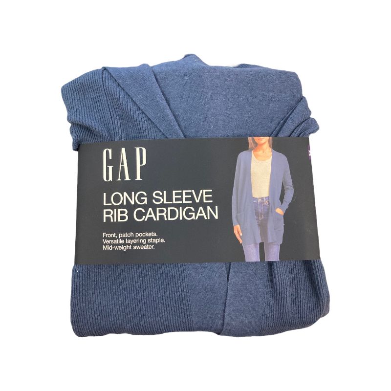 Photo 1 of GAP Women's Mid Weight Front Patch Pockets Long Sleeve Rib Cardigan (Blue Indigo, L)