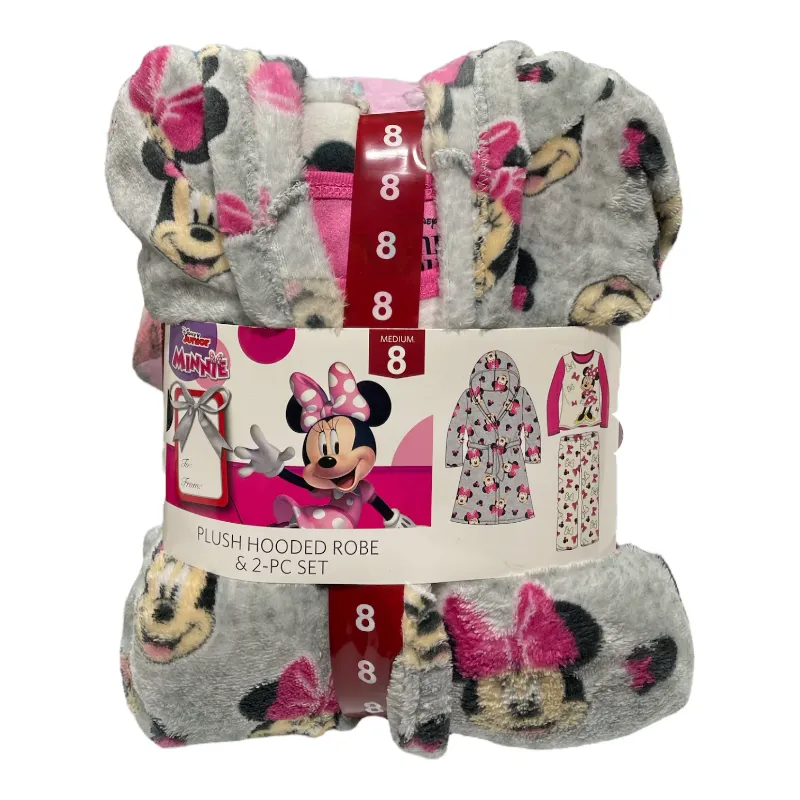 Photo 1 of Girl's Cartoon Theme Warm Plush Hooded Robe & 2 Piece Pajama Set (Minnie, 8)