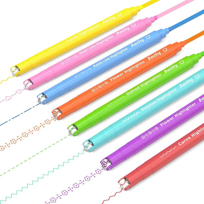 Photo 1 of AECHY 8PCS Curve Highlighter Pen SETOF 2