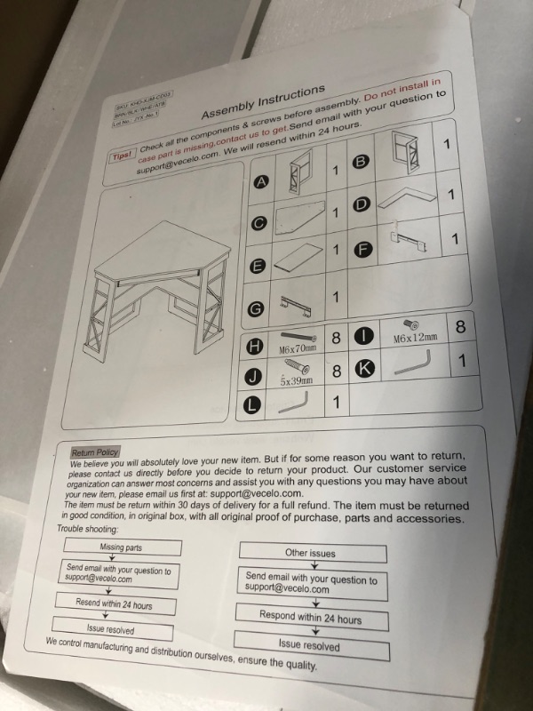 Photo 5 of *SEE NOTES* 
VECELO Corner Computer Desk 41 x 30 inches with Smooth Keyboard & Storage Shelves for Home Office Workstation, White White Computer Desk