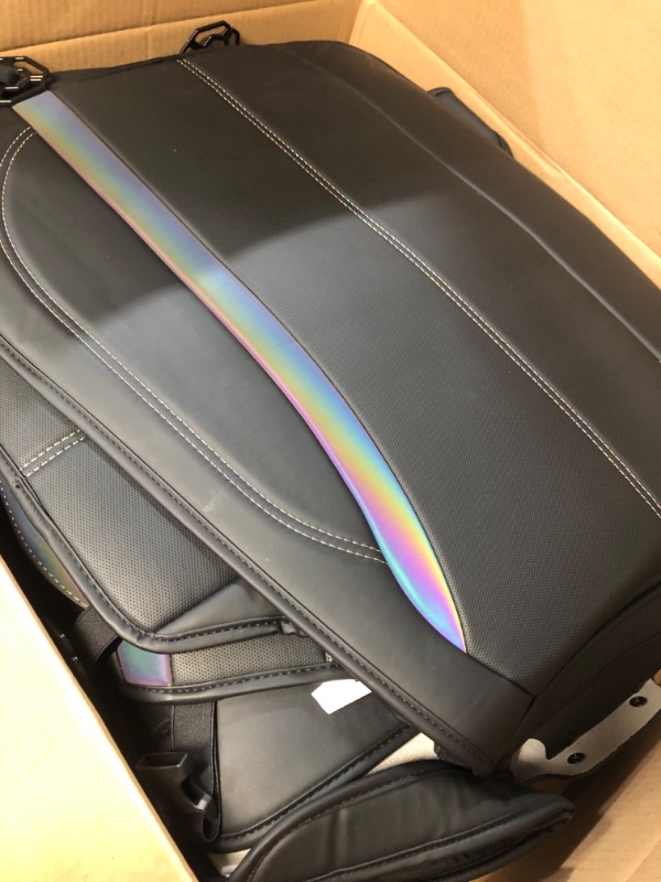 Photo 4 of CAR PASS Nappa Leather Car Seat Covers,Breathable and Waterproof for SUV Pick-up Truck Sedan,Universal Anti-Slip Driver Seat Cover with Backrest (Full Seats, Black Chameleon Iridescent Reflective) Full Set Chameleon Iridescent