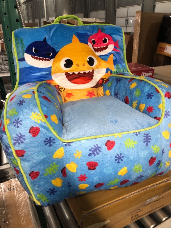 Photo 2 of Idea Nuova Baby Shark Kids Mink Plush Bean Bag Chair with Piping & Top Carry Handle, Large