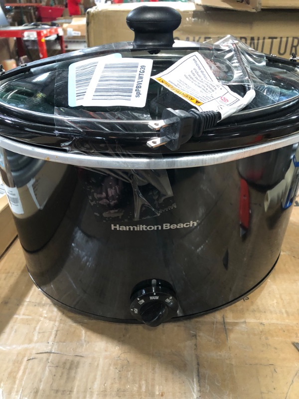 Photo 3 of  DOES NOT WORK *PARTS ONLY* *NON REFUNDABLE* Hamilton Beach Slow Cooker, Extra Large 10 Quart, Stay or Go Portable With Lid Lock, Dishwasher Safe Crock, Black (33195) 10-Quart Black Slow Cooker