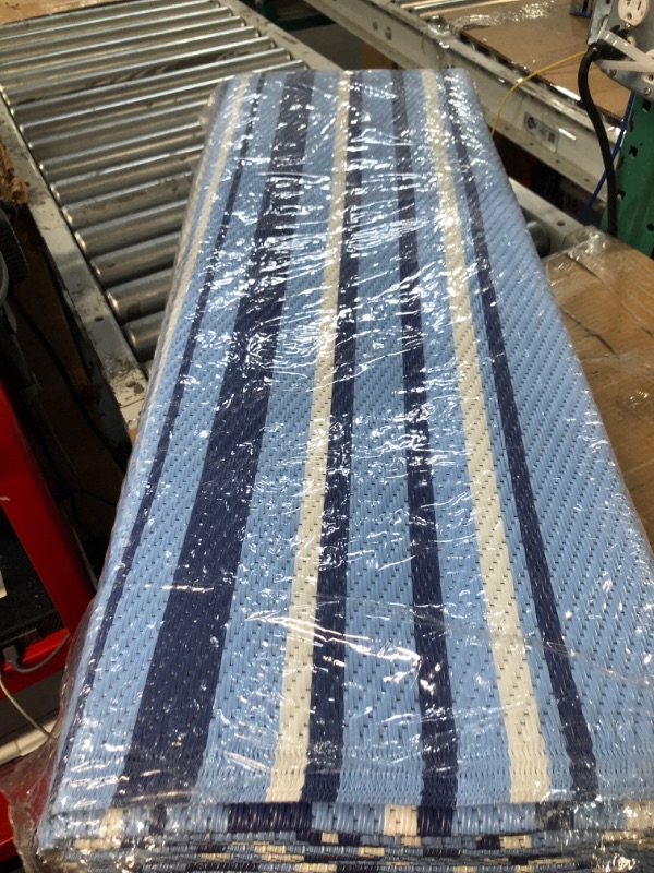 Photo 1 of Camco Outdoor Rug | Features Reversible Blue & White Pattern | Made of Lightweight Breathable Material | Measures 9’ x 12’