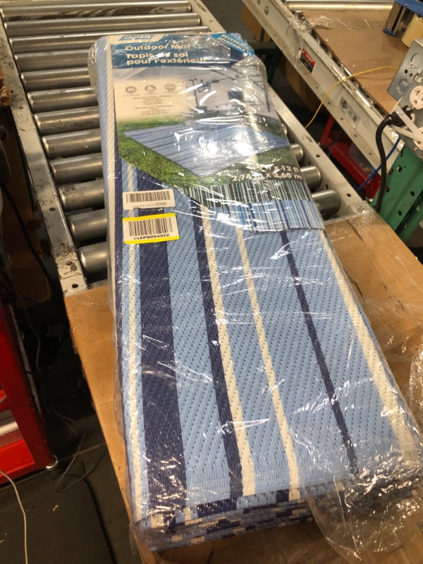 Photo 1 of Camco Outdoor Rug | Features Reversible Blue & White Pattern | Made of Lightweight Breathable Material | Measures 9’ x 12’