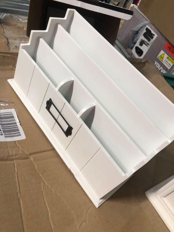 Photo 1 of Blu Monaco White Wooden Mail Organizer - 3 Tier White Desk Organizer - Rustic Country Mail Sorter - Kitchen Countertop Organizer Mail Basket Label Holder - White