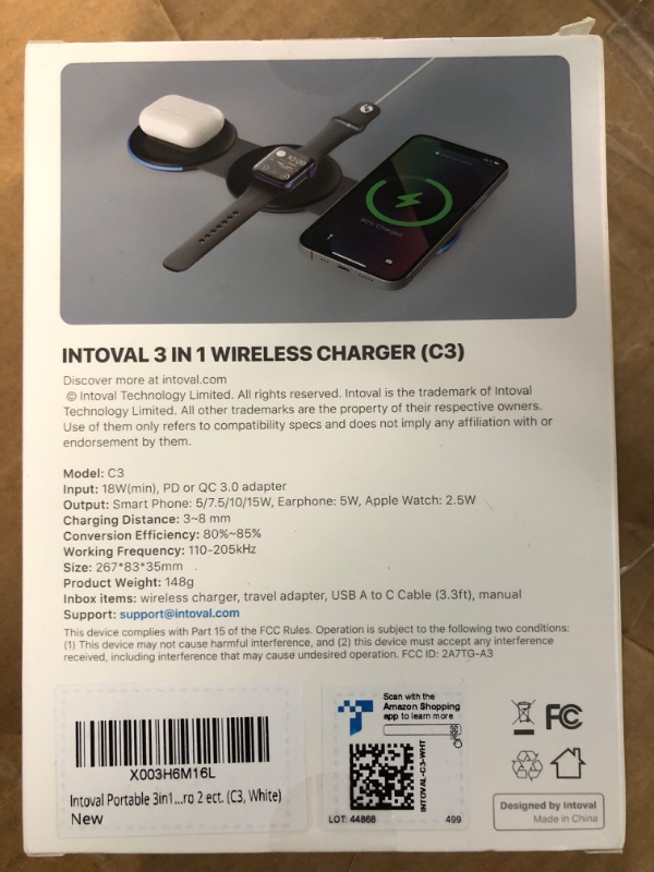 Photo 3 of Intoval Portable 3in1 Wireless Charger for Apple White