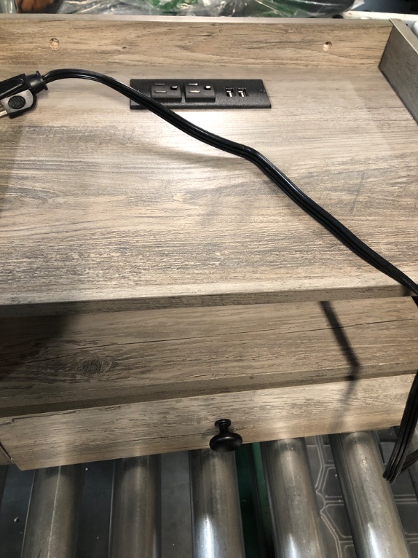 Photo 1 of **DAMAGED/ SEE PICS** GREY NIGHTSTAND STORAGE WITH OUTLETS