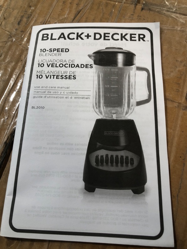 Photo 4 of ***CAP MISSING***
BLACK+DECKER Countertop Blender with 5-Cup Glass Jar, 10-Speed Settings, Black, BL2010BG