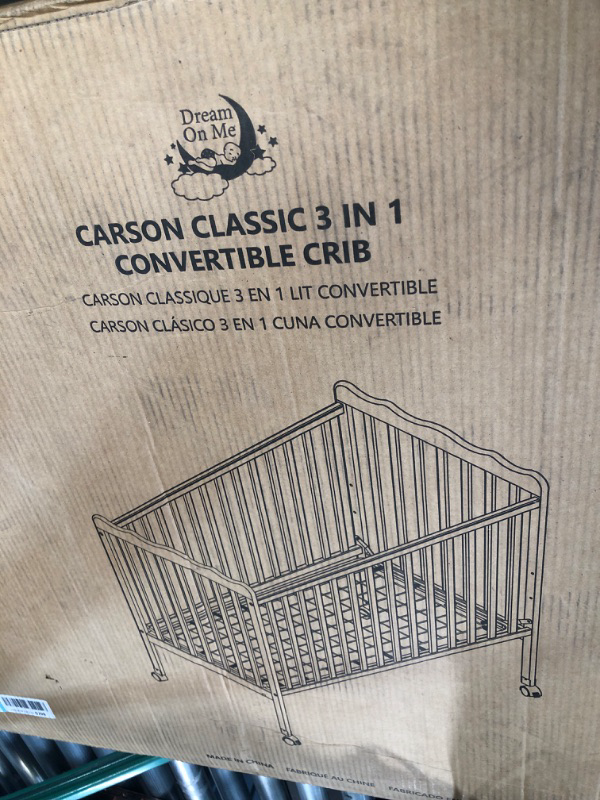 Photo 4 of Dream On Me Carson Classic 3-In-1 Convertible Crib In Cherry, Made Of Sustainable Pinewood, Non-Toxic Finish, Comes With Locking Wheels, Wooden Nursery Furniture