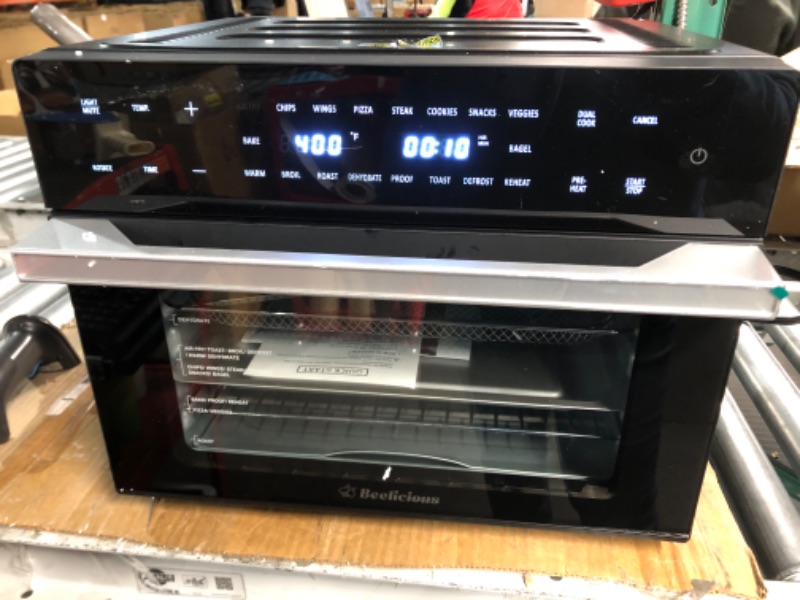 Photo 2 of **MINOR DAMAGE/ SEE PICS** Beelicious 32QT Extra Large Air Fryer, 19-In-1 Air Fryer Toaster Oven Combo with Rotisserie and Dehydrator, Digital Convection Oven Countertop Airfryer Fit 13" Pizza, 6 Accessories, 1800w, Black