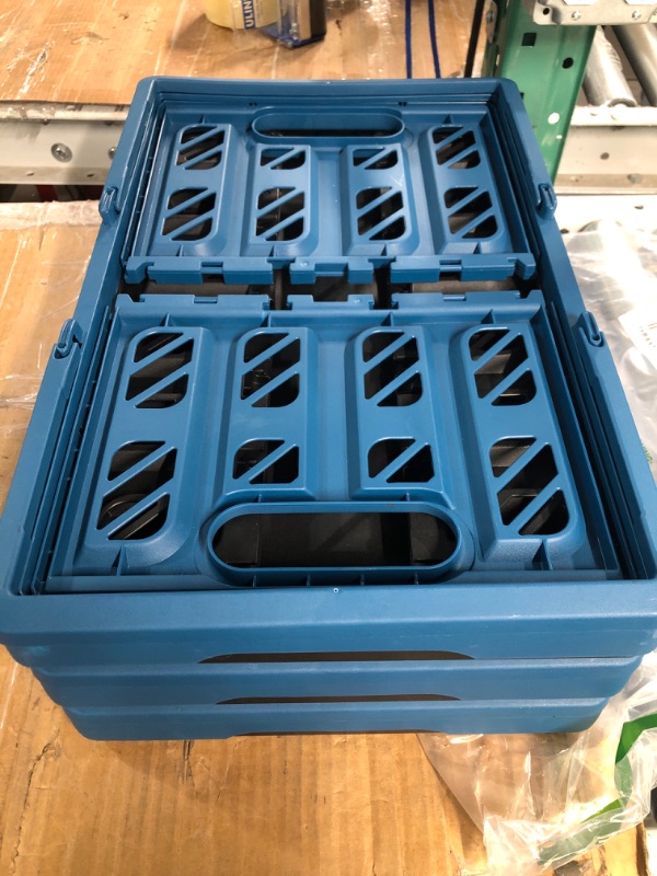 Photo 2 of **MINOR DAMAGE** CleverMade Eco 24L Collapsible Reusable Plastic Grocery Shopping Baskets; Small Foldable Storage Crates with Handles, 3 Pack, Ocean